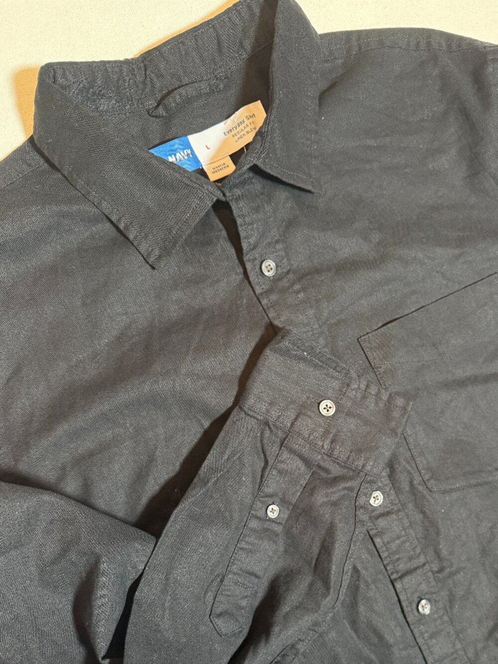 NWT Old Navy Everyday Linen Blend Shirt Women's L Black Button-Up Long Sleeves